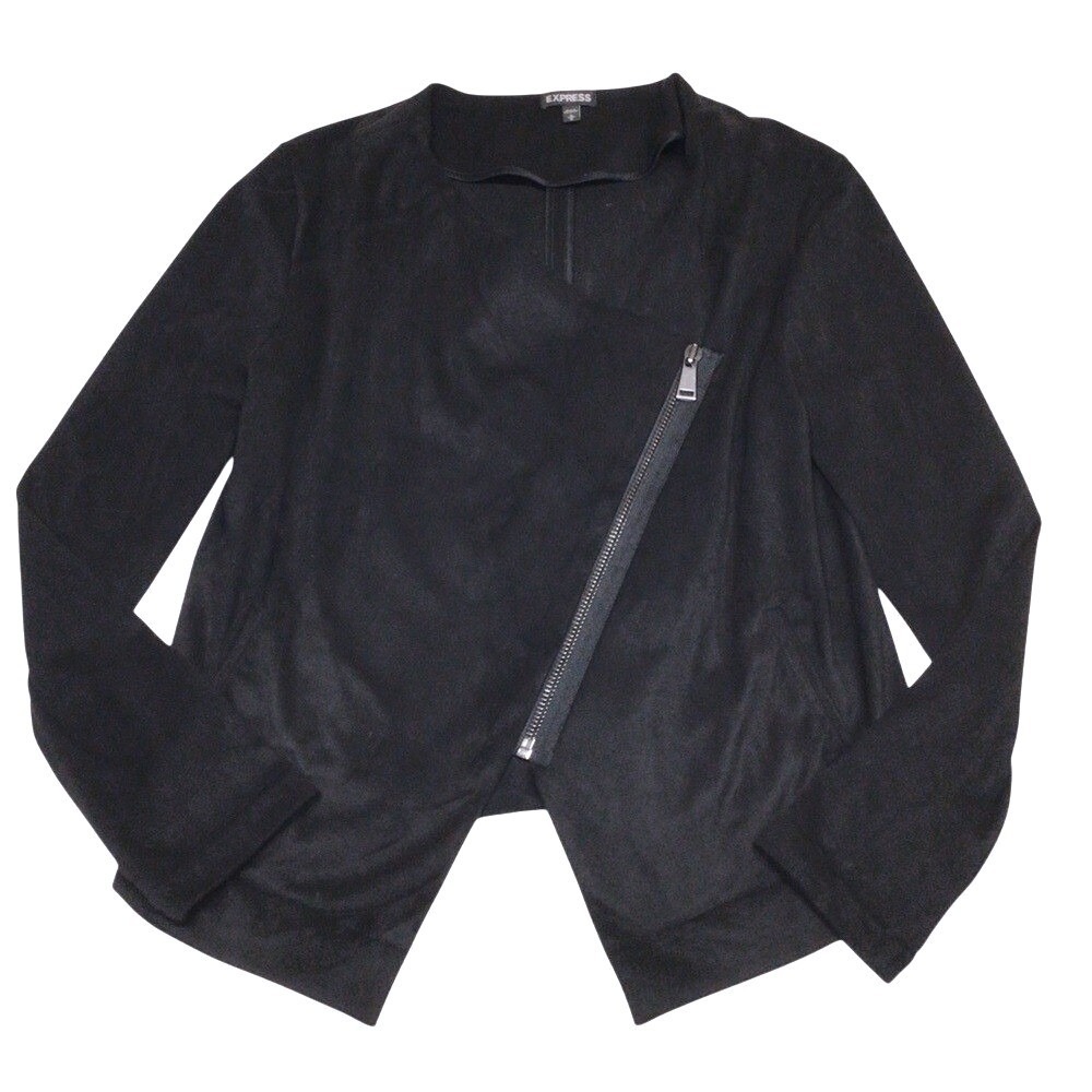 Express Black Faux Suede MotoAsymmetrical Zip Jacket Womens size Medium‎